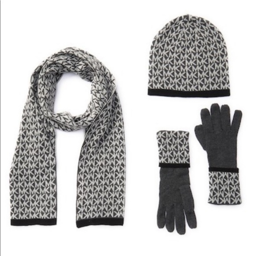 NWT Michael Kors Logo Muffler, Hat, & Gloves Set - Picture 5 of 6
